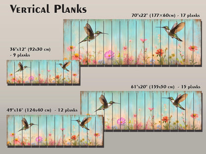 Rustic Wood Wall Art - Hummingbirds Around Wildflowers Print on Natural Wood, Birds Wall Art, Hummingbirds Print, Rustic Landscape Print