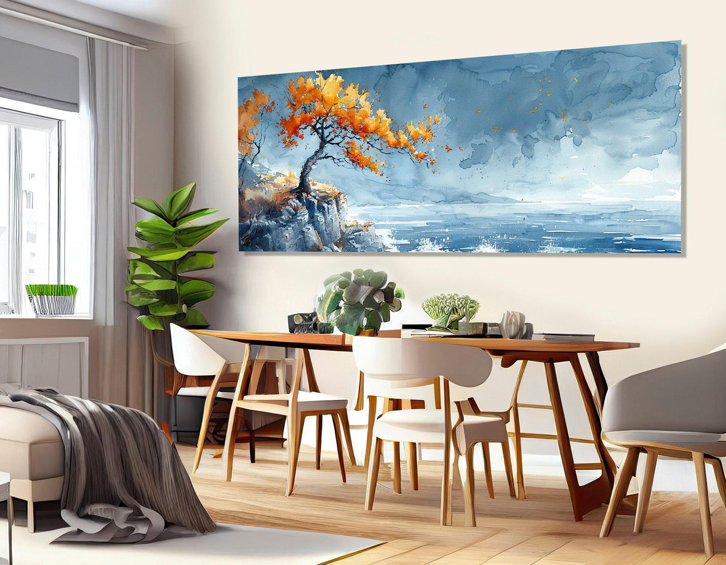Lonely Tree Canvas Print – Panoramic Sea Canvas, Modern Bedroom Wall Art, Framed Ready to Hang