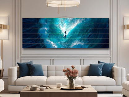 Surfer Wood Wall Art – Ocean Wall Decor | UV Printed Wood Art for Beach House