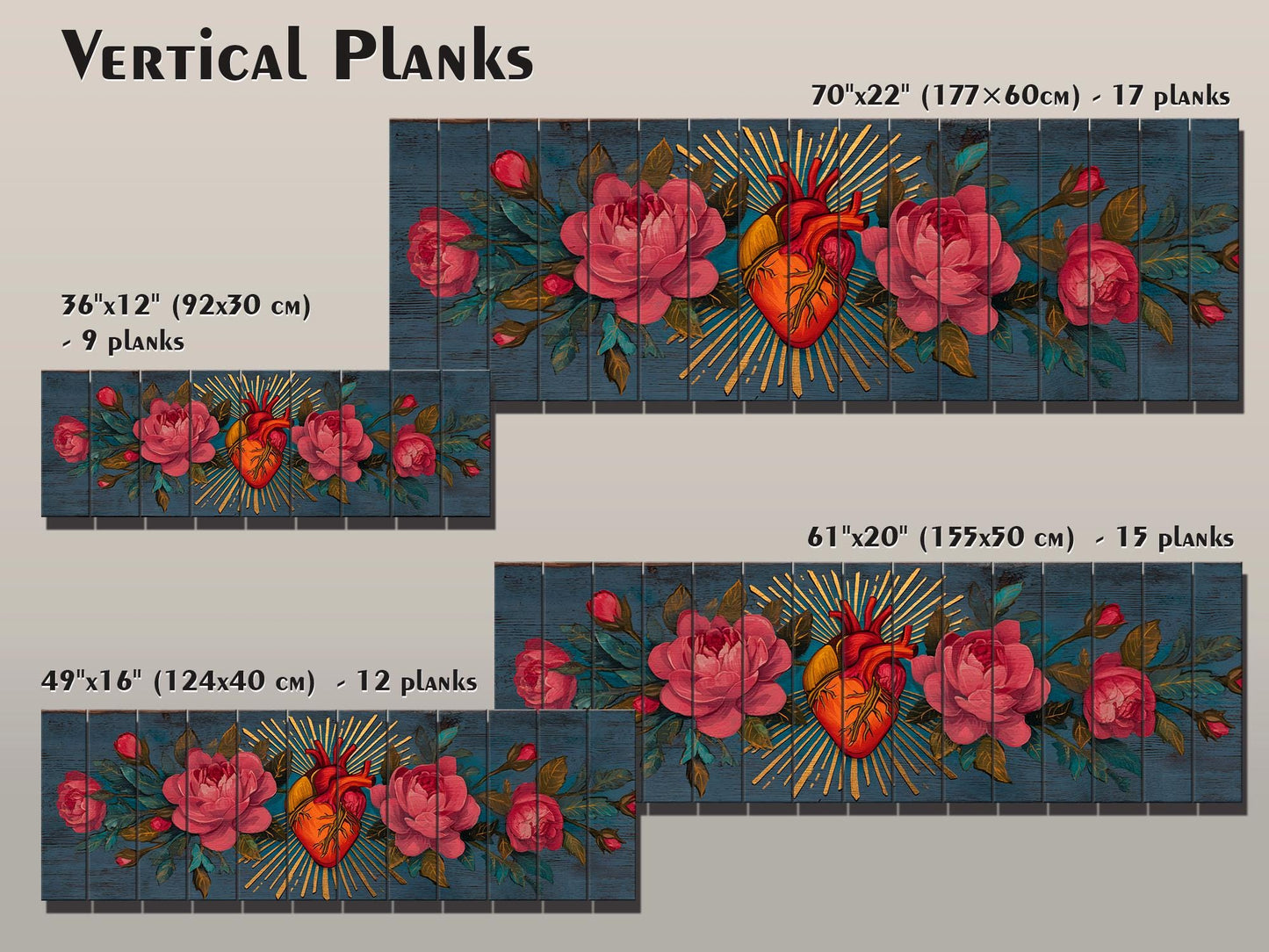 Sacred Heart Wall Art – Handcrafted Wood Wall Decor | Blooming Roses Print