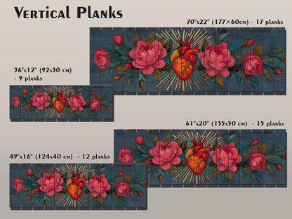 Sacred Heart Wall Art – Handcrafted Wood Wall Decor | Blooming Roses Print