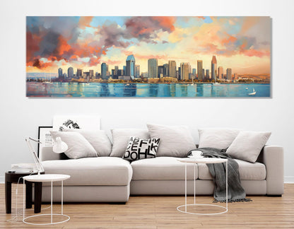 San Diego Canvas Print - Abstract City Skyline | Framed Multi Panel Wall Art
