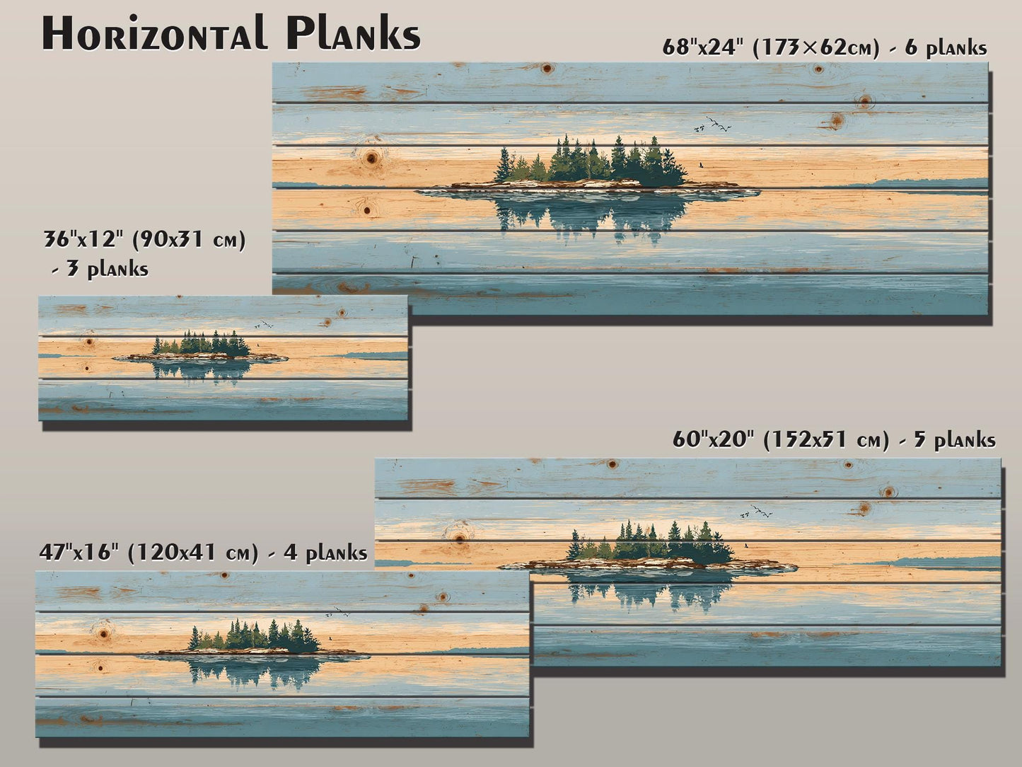Lake Island Wood Art – Rustic Wood Wall Art with Serene Lake Landscape