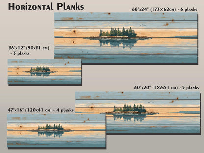 Lake Island Wood Art – Rustic Wood Wall Art with Serene Lake Landscape