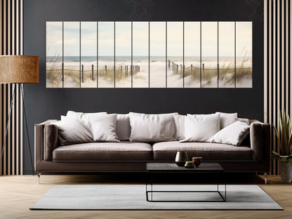 Beach Still Life Painting Print on Natural Wood – Coastal Wall Art
