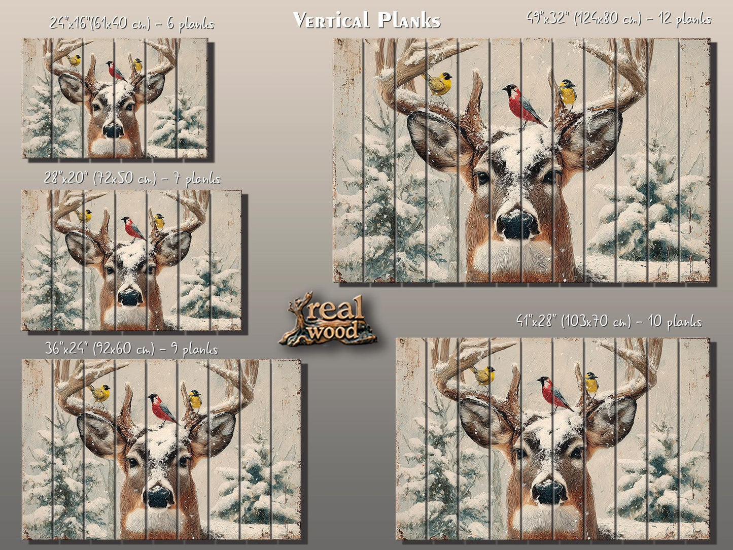 Snowy Deer Wall Art on Wood – Rustic Winter Scene, Cabin Decor