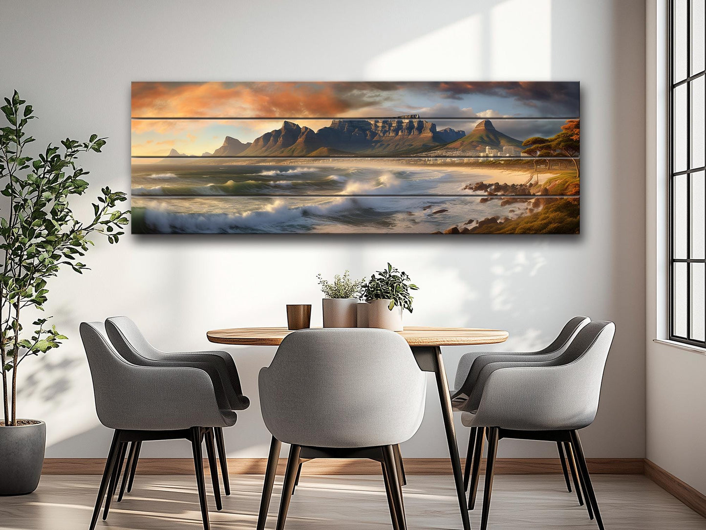 Cape Town Wood Wall Art – Rustic Abstract Skyline Print on Wood Planks