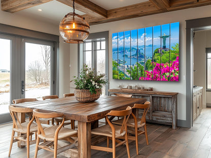 Rio De Janeiro Painting Printed on Natural Wood, Sugarloaf Mountain, Rio De Janeiro Wall Art, Christ the Redeemer Print on Wood