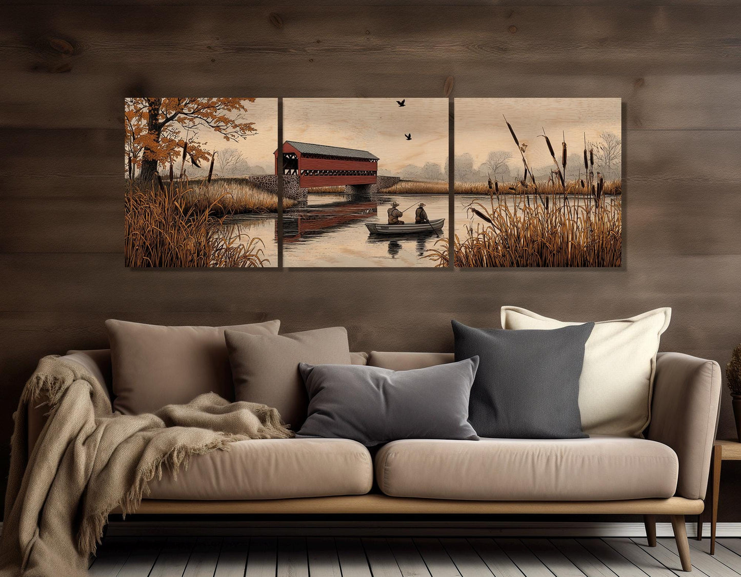 Sachs Bridge Canvas Print, River Fishing Wall Art, Fishing Cabin Decor, Framed and Ready to Hang