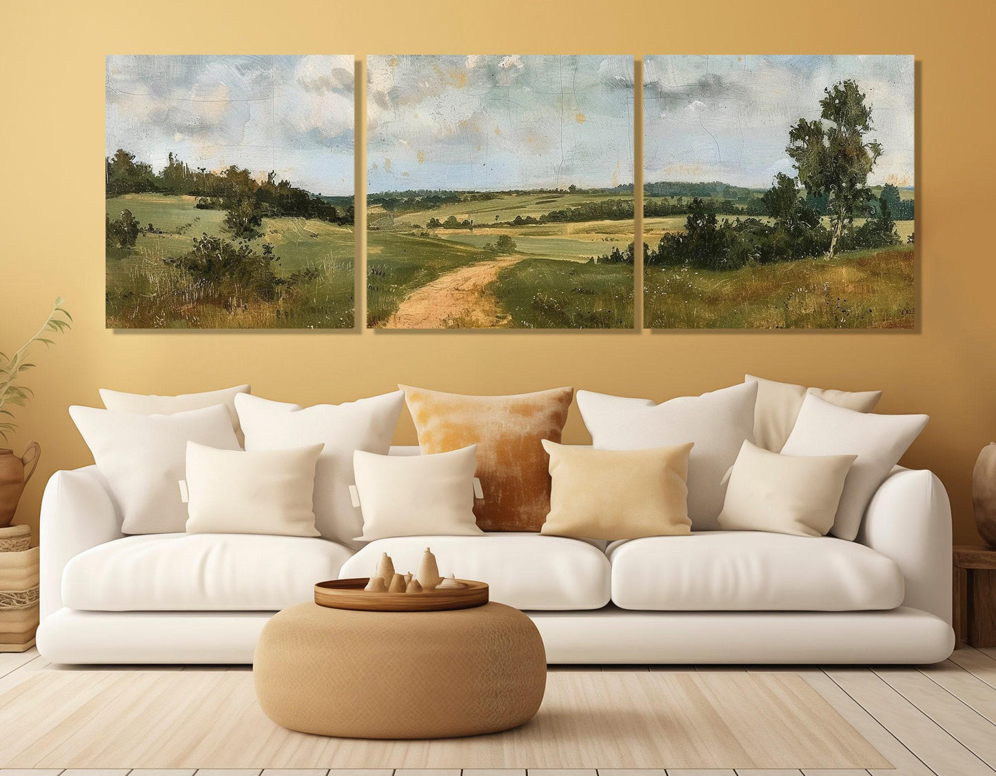 Green Meadow Canvas Print - Large Rustic Wall Art | Framed Floating Frame, Ready to Hang