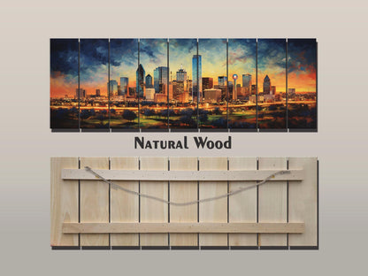 Dallas Wood Wall Art – Rustic Dallas Skyline Art | Abstract Wood Painting Decor