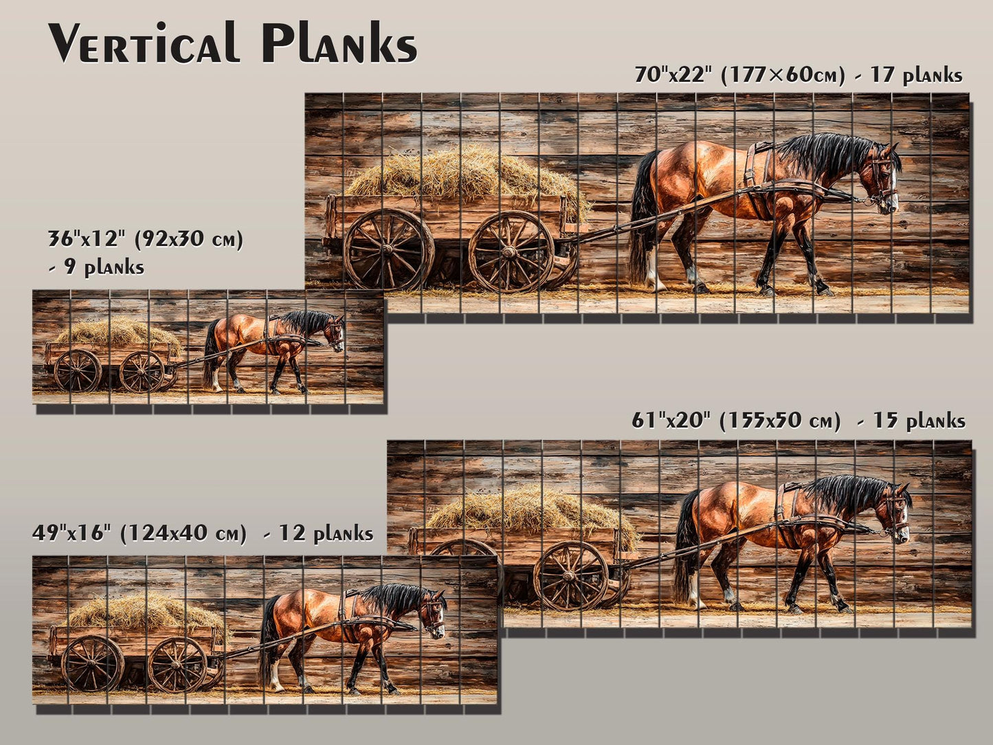 Rustic Wood Wall Art – Horse Wooden Cart with Hay | Farmhouse Wall Decor