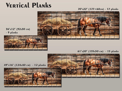 Rustic Wood Wall Art – Horse Wooden Cart with Hay | Farmhouse Wall Decor