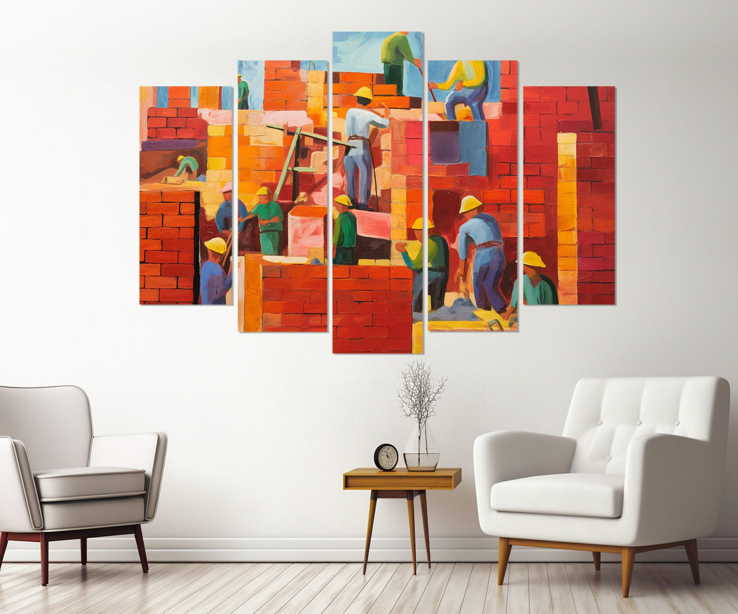 Construction Wall Art – Abstract Building Painting | Framed Canvas Ready to Hang