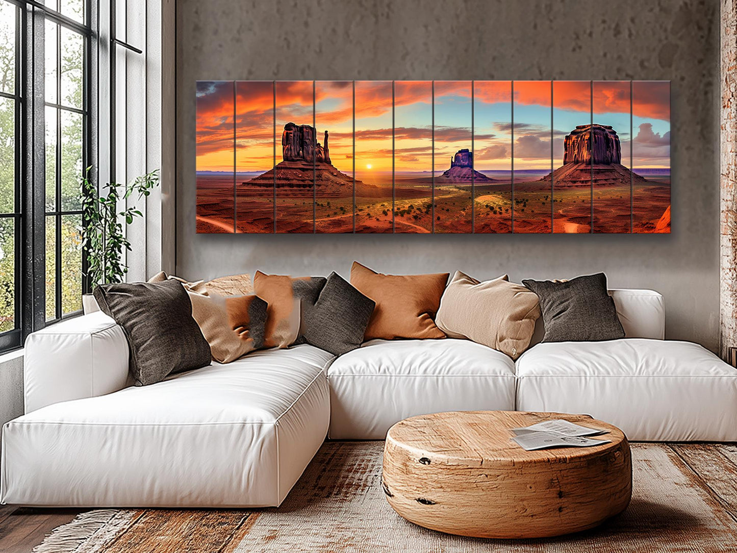 Red Rocks Wood Art – Monument Valley Painting on Natural Wood Planks | Rustic Wall Decor