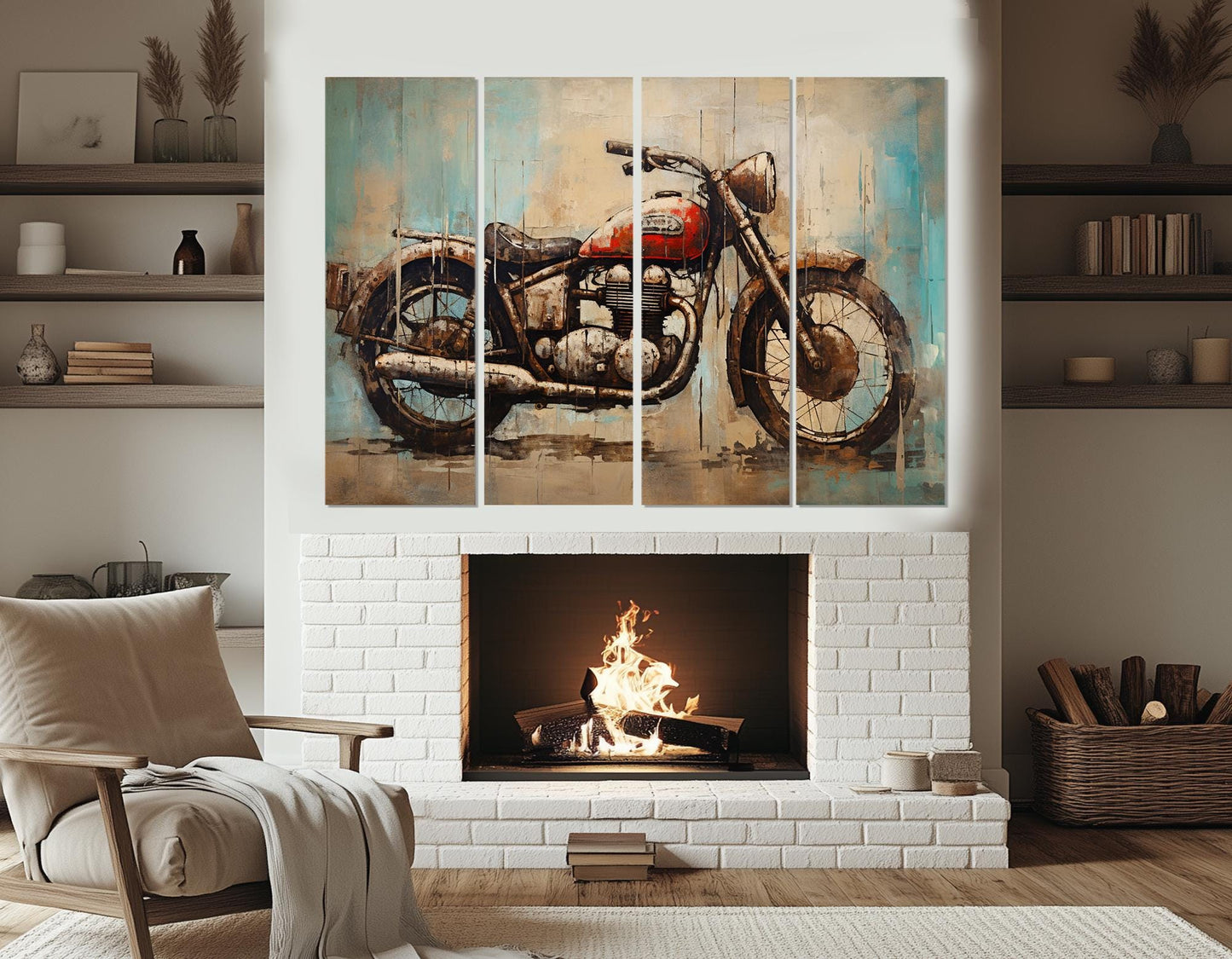 Motorcycle Canvas Print - Rustic Biker Club Decor | Framed, Ready to Hang
