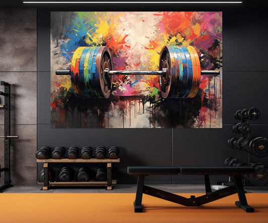 Abstract Barbell Painting - Framed Gym Wall Decor | Workout Canvas Art 24x16 to 54x36