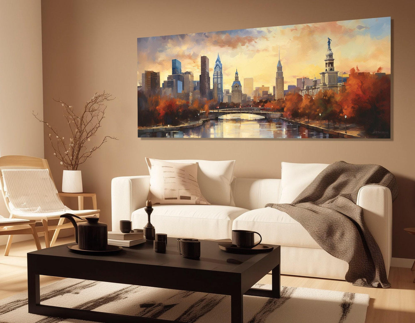Philadelphia Wall Art – Large Abstract City Painting on Cotton Canvas | Framed Print