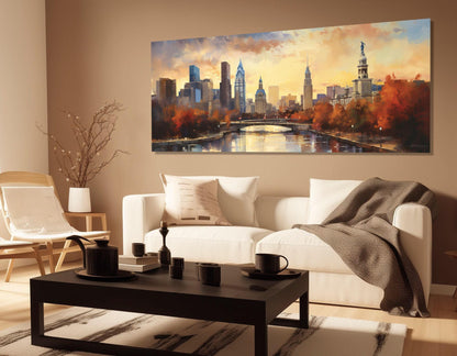 Philadelphia Wall Art – Large Abstract City Painting on Cotton Canvas | Framed Print