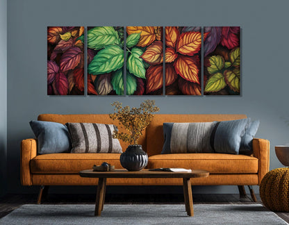Retro Canvas Art - Colorful Leaf Wall Art Framed Print | Rustic Wildflowers Decor