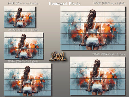 Women Workout Motivation Wooden Fitness Print – Natural Wood Wall Art, Gym Decor