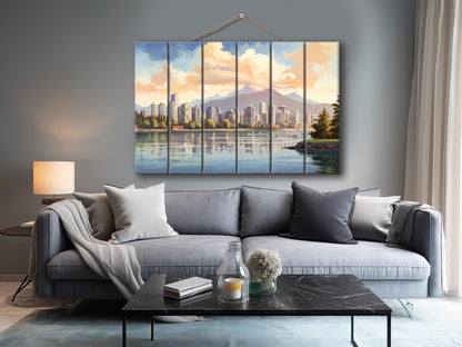 Wooden Wall Art - Rustic Vancouver Skyline Art | Canadian Wood Print Decor