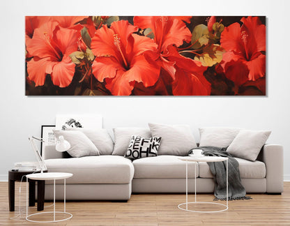 Red Hibiscus Canvas - Large Floral Wall Art | Abstract Flower Painting, Ready to Hang