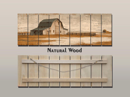 Alpine Wood Wall Art – Rustic Mountain Painting With Beige Blue Lake Decor