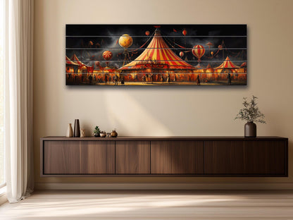 Carnival,  Circus Print On Natural Wood
