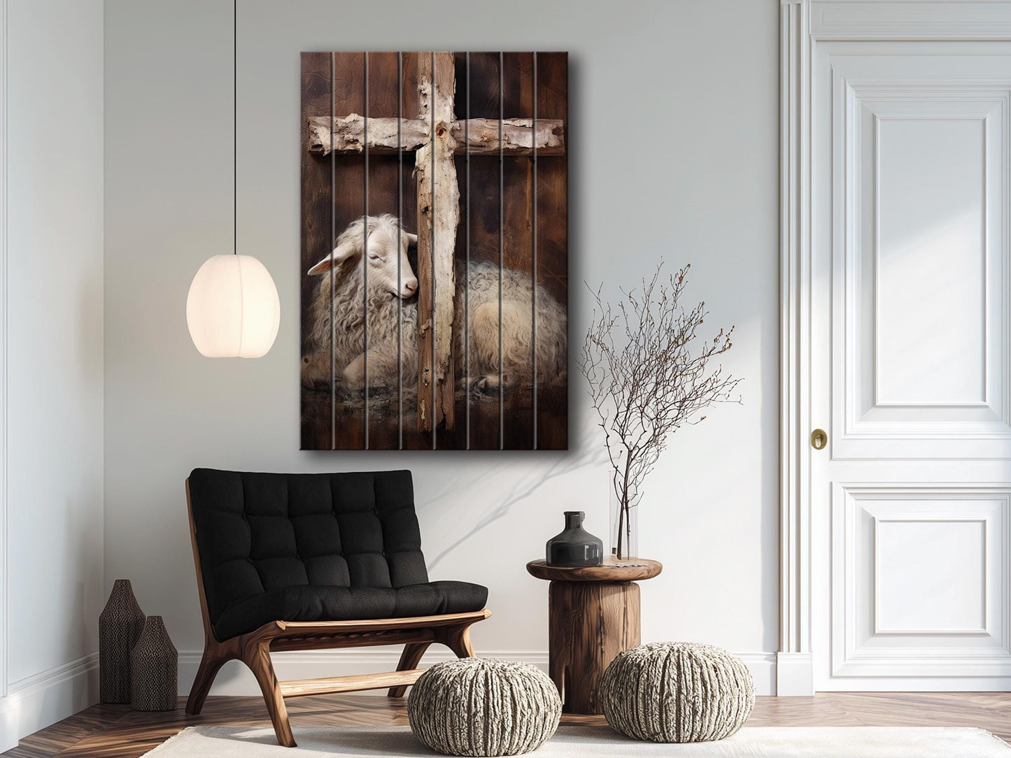 Religious Wall Art - Lamb And Cross Print | Natural Wood Decor - UV Printed Wood