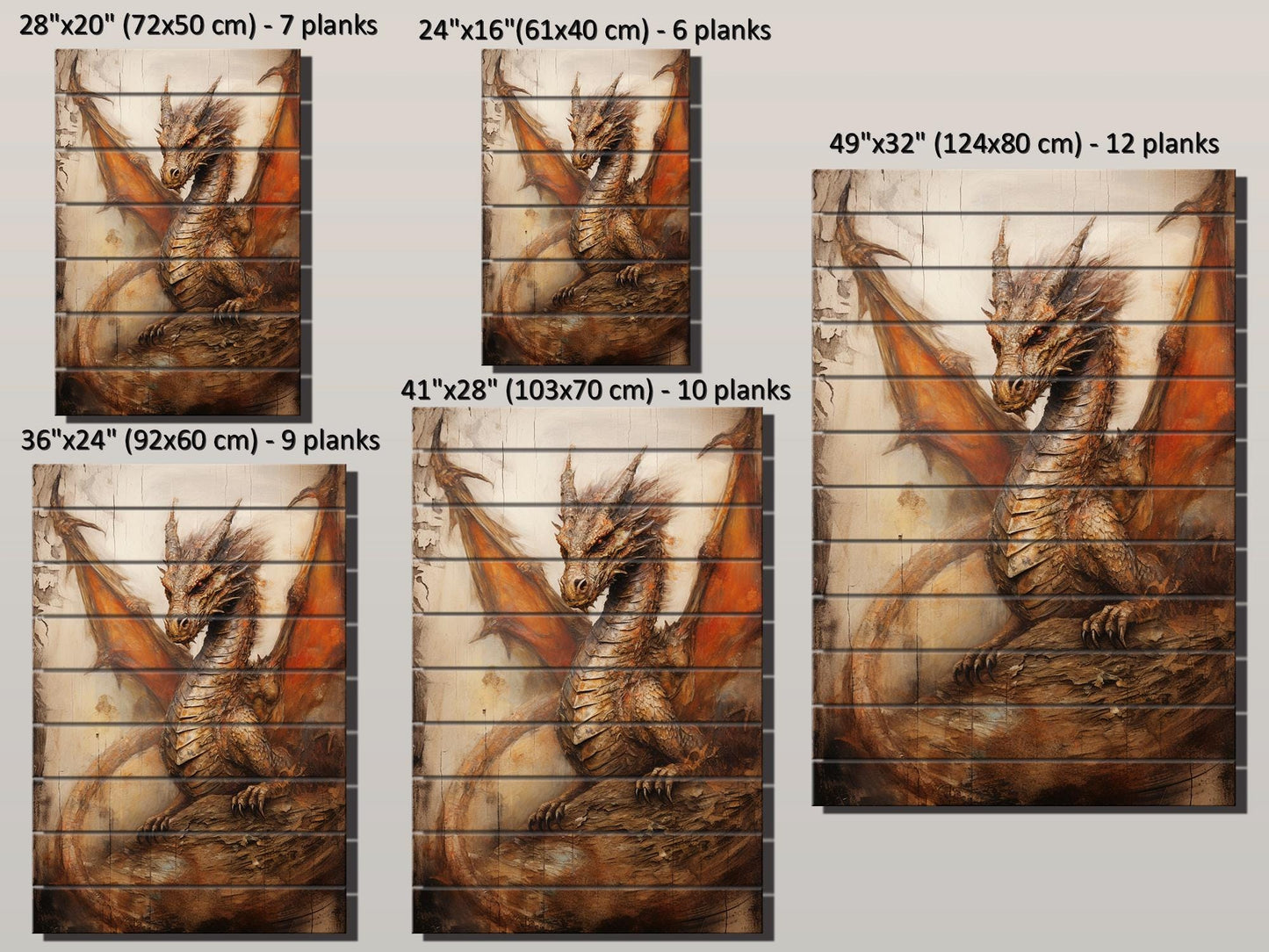 Rustic Dragon Painting – Handmade Wood Wall Art | UV Printed Natural Panel