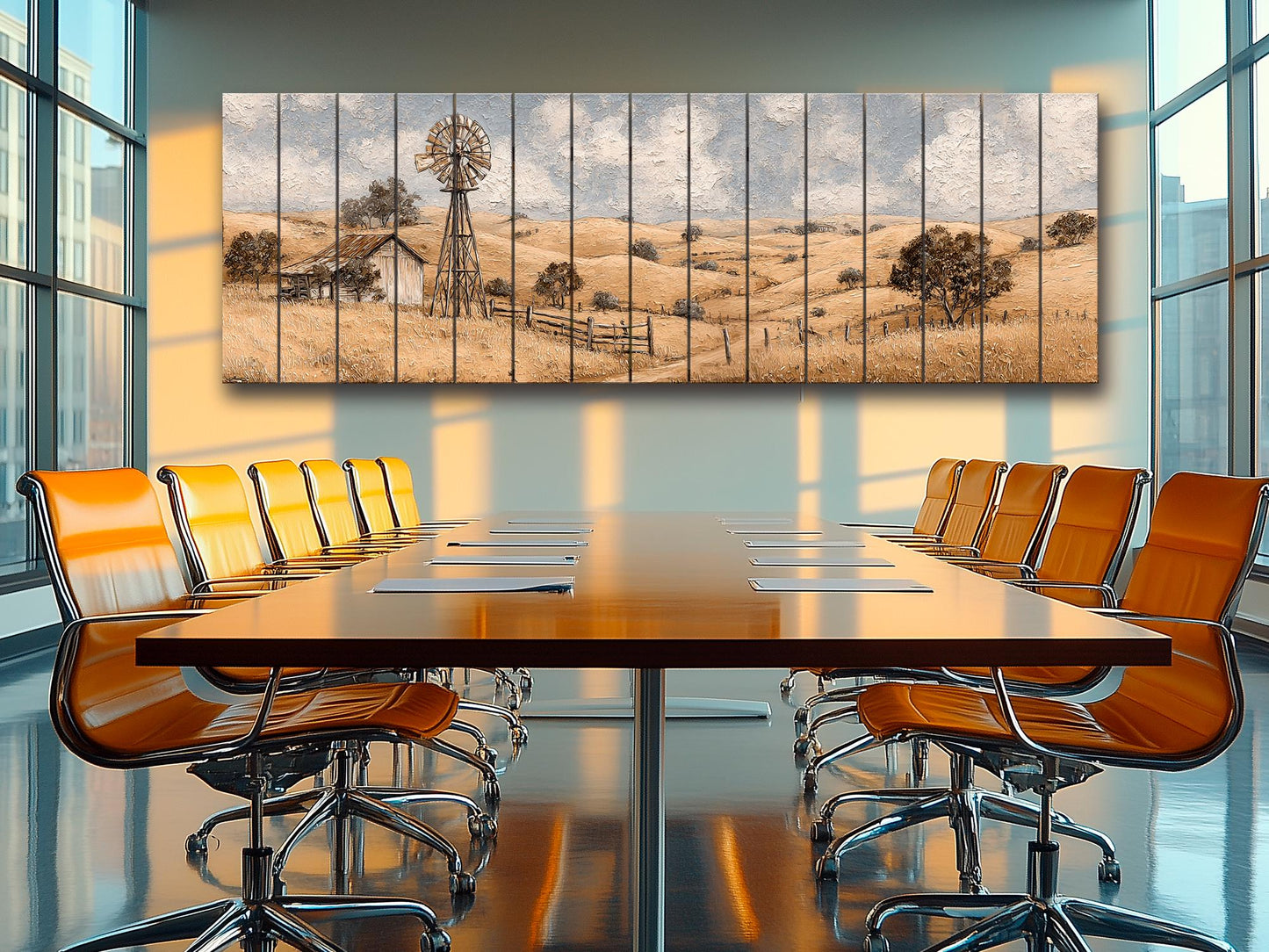 Rustic Farmhouse Wall Art - Wooden Windmill Panoramic Wood Print Decor