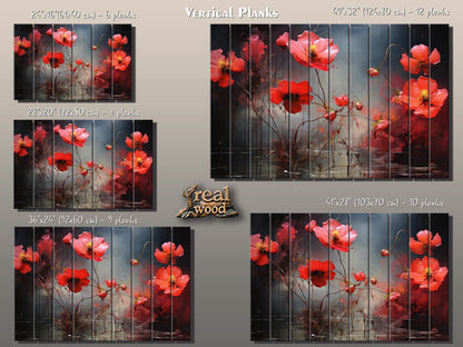 Wood Wall Art – Abstract Floral on Natural Linden Planks | Rustic Farmhouse Style