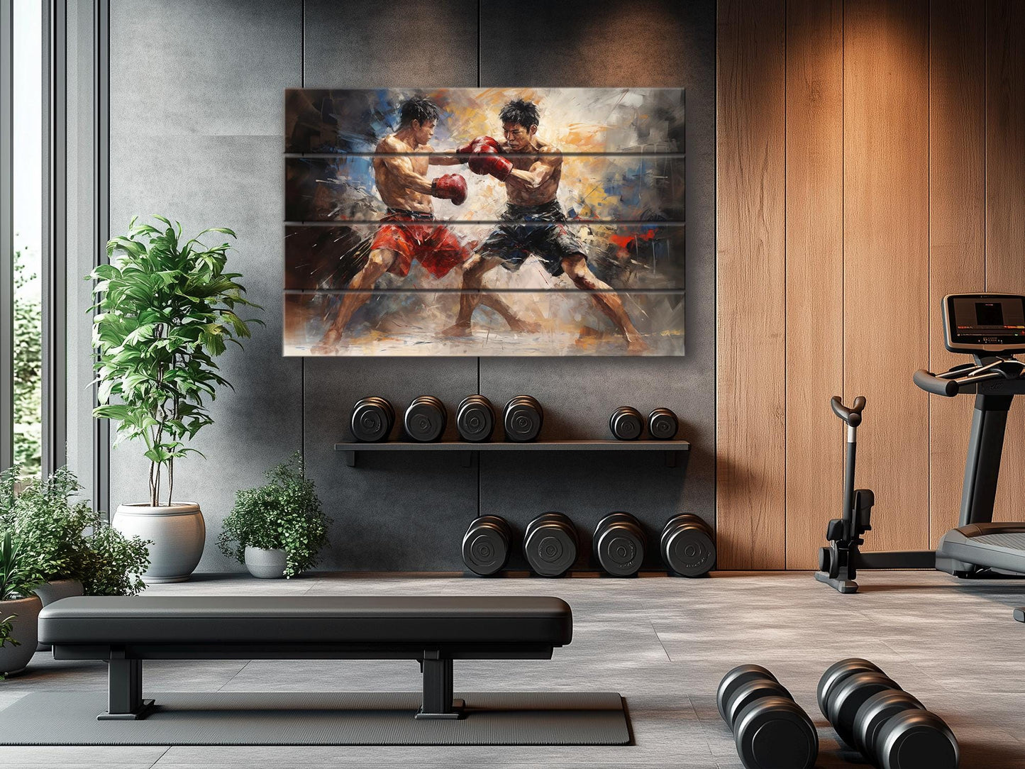 Abstract Muay Thai Painting Printed on Wood, Muay Thai Wall Art,  Martial Arts Print on Wood, MMA Wall Art, Gym Wall Decor, Wood Wall Art