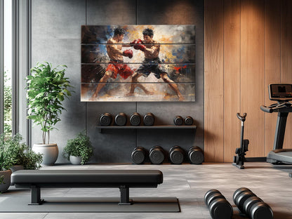 Abstract Muay Thai Painting Printed on Wood, Muay Thai Wall Art,  Martial Arts Print on Wood, MMA Wall Art, Gym Wall Decor, Wood Wall Art