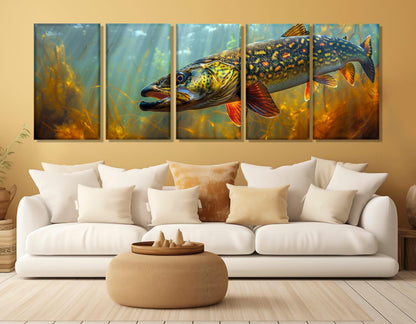 Northern Pike Canvas Print - Framed Gallery Wrapped Canvas Fishing Wall Art Decor
