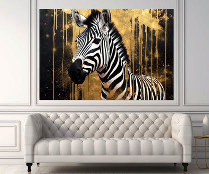 Zebra Canvas Print – Black and Gold Abstract Zebra Art, Ready to Hang Wall Decor