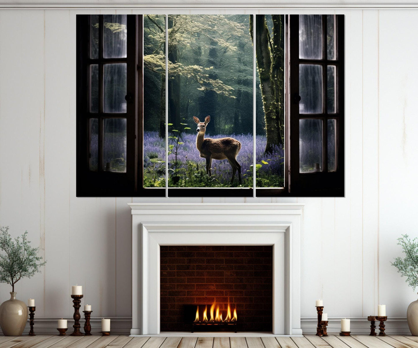 Fantasy Forest Canvas Print - Window Canvas Art With Abstract Deer Wall Decor