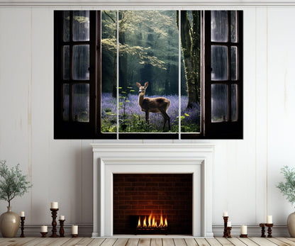 Fantasy Forest Canvas Print - Window Canvas Art With Abstract Deer Wall Decor