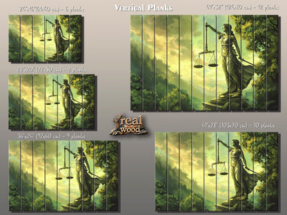 Lady Justice Wall Art - Wooden Wall Decor | Justice Statue Painting on Wood Print
