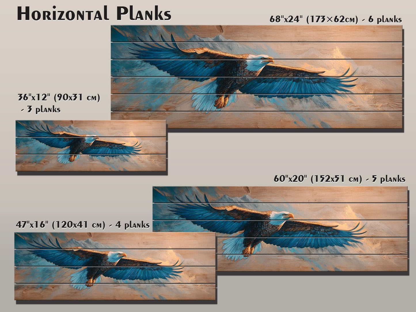 Majestic Eagle Soaring Over Mountain Peaks Print on Natural Wood, Eagle Painting, Birds Wall Art, Rustic Eagle Wood Wall Art, Eagle Print