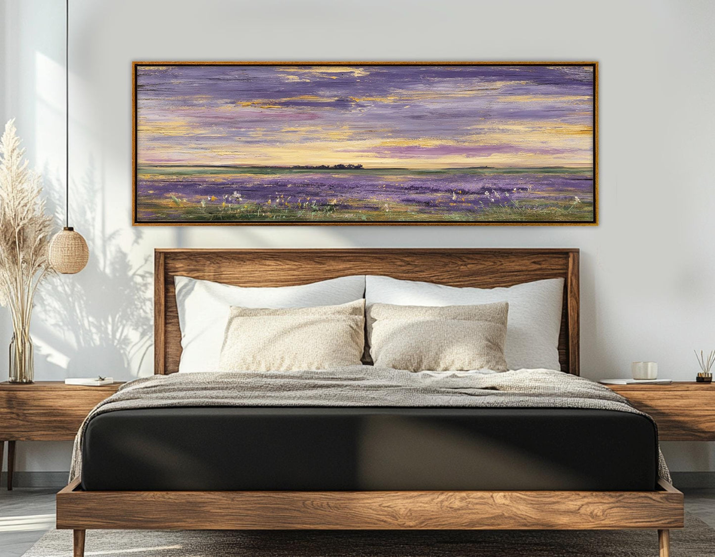 Lavender Field Canvas Panoramic Nature Art – Framed Canvas Print, Ready to Hang