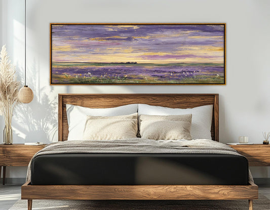 Lavender Field Canvas Panoramic Nature Art – Framed Canvas Print, Ready to Hang