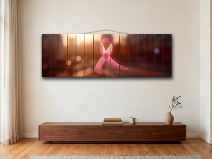 Pink Ribbon Print on Wood, Breast Cancer Symbol of Hope Art, Hospital Wall Decor
