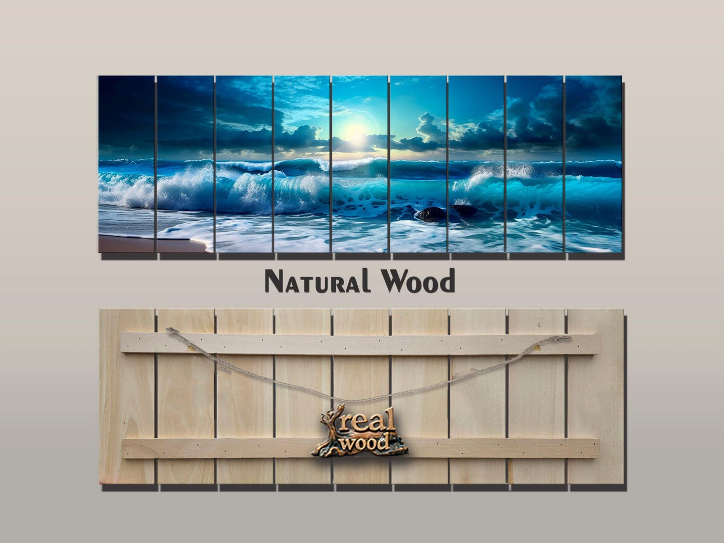 Wood Wall Art – Panoramic Sea Print | Nautical Wooden Wall Decor, Fade Resistant Print