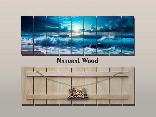 Wood Wall Art – Panoramic Sea Print | Nautical Wooden Wall Decor, Fade Resistant Print