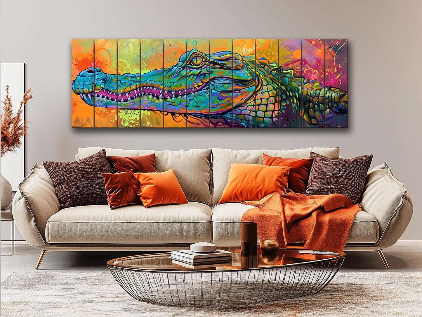Abstract Crocodile, Alligator Graffiti Printed On Wood– Predators Wall Art