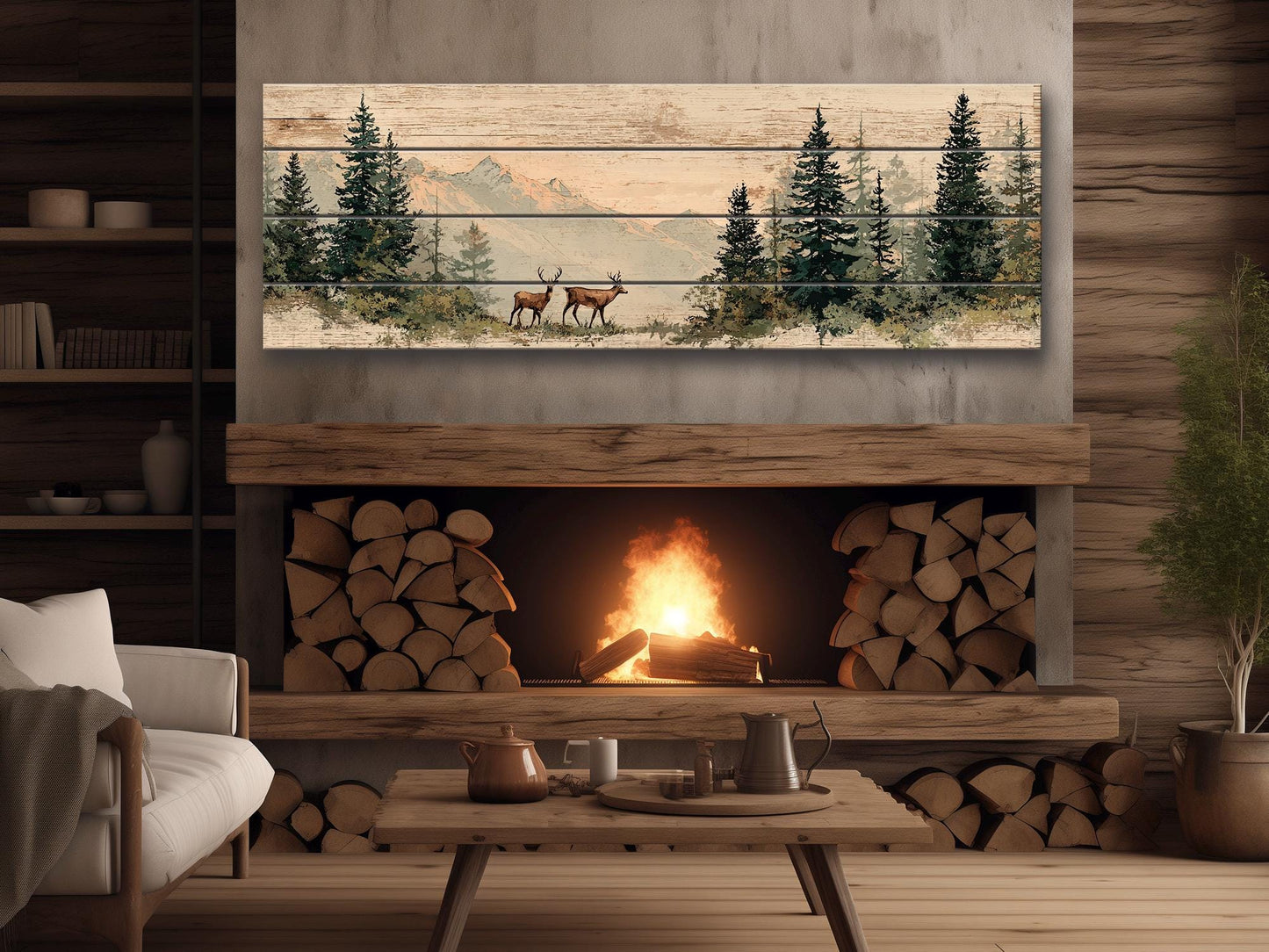 Rustic Hunting Wall Art – Deer Wood Print on Natural Grain Wooden Wall Decor