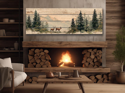 Rustic Hunting Wall Art – Deer Wood Print on Natural Grain Wooden Wall Decor