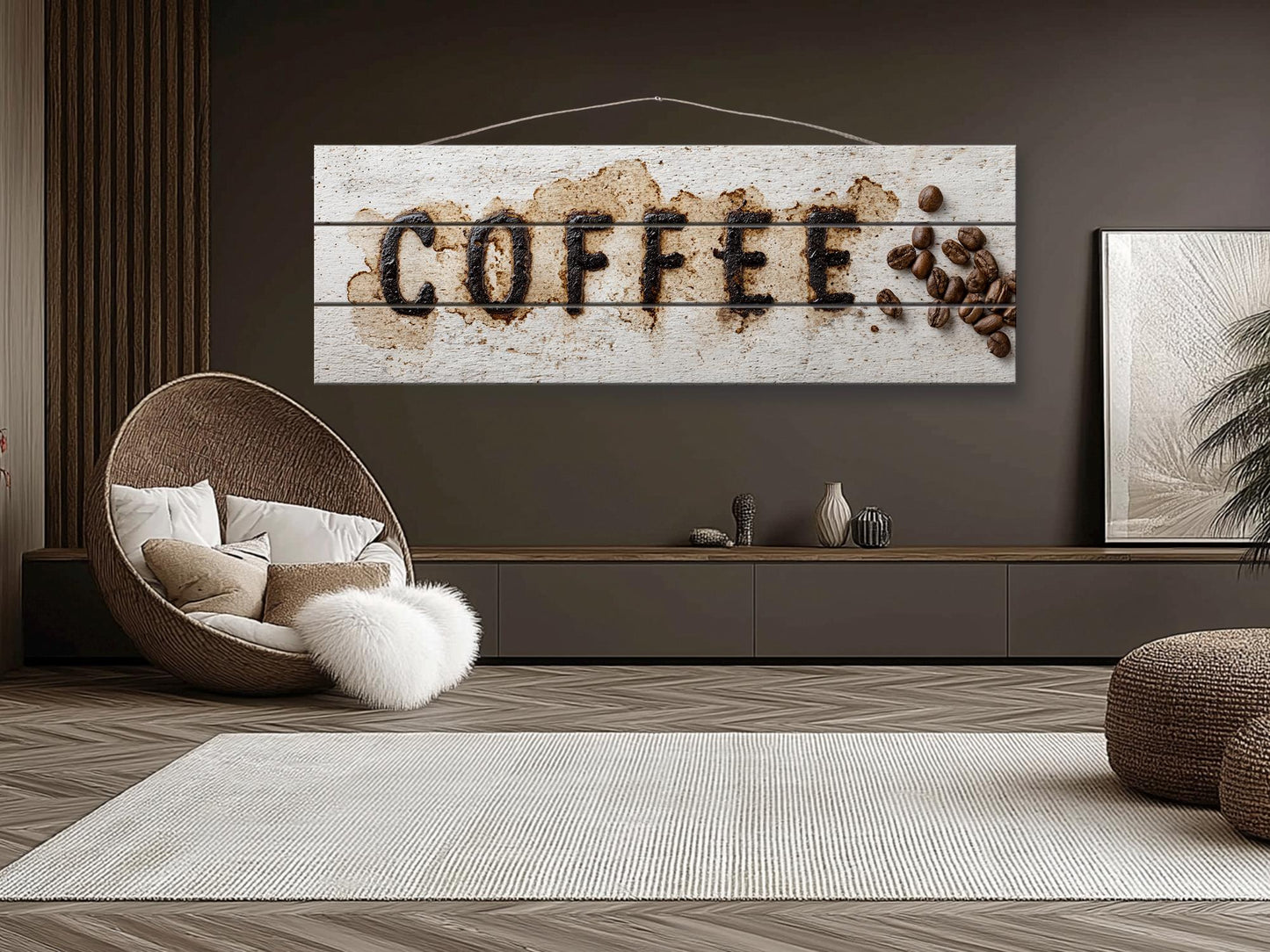 Coffee Art Print on Natural Wood – Kitchen Wall Decor